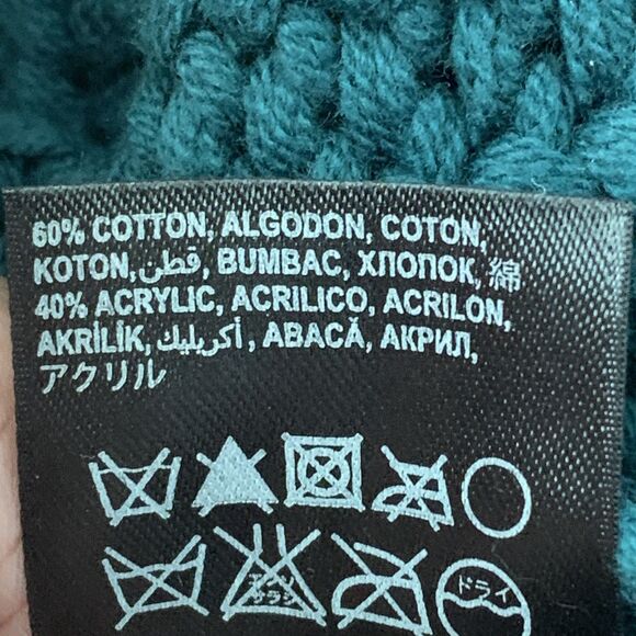 Bebe Cable-Knit Tunic Top Sweater Y2K Off-The-Shoulder Long Sleeves Teal Medium - Picture 8 of 13